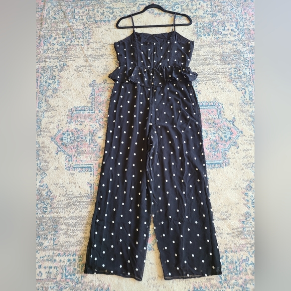 Anthropologie Rosie Black White Floral Embroidery Peplum Jumpsuit Size M Boho - Picture 5 of 14